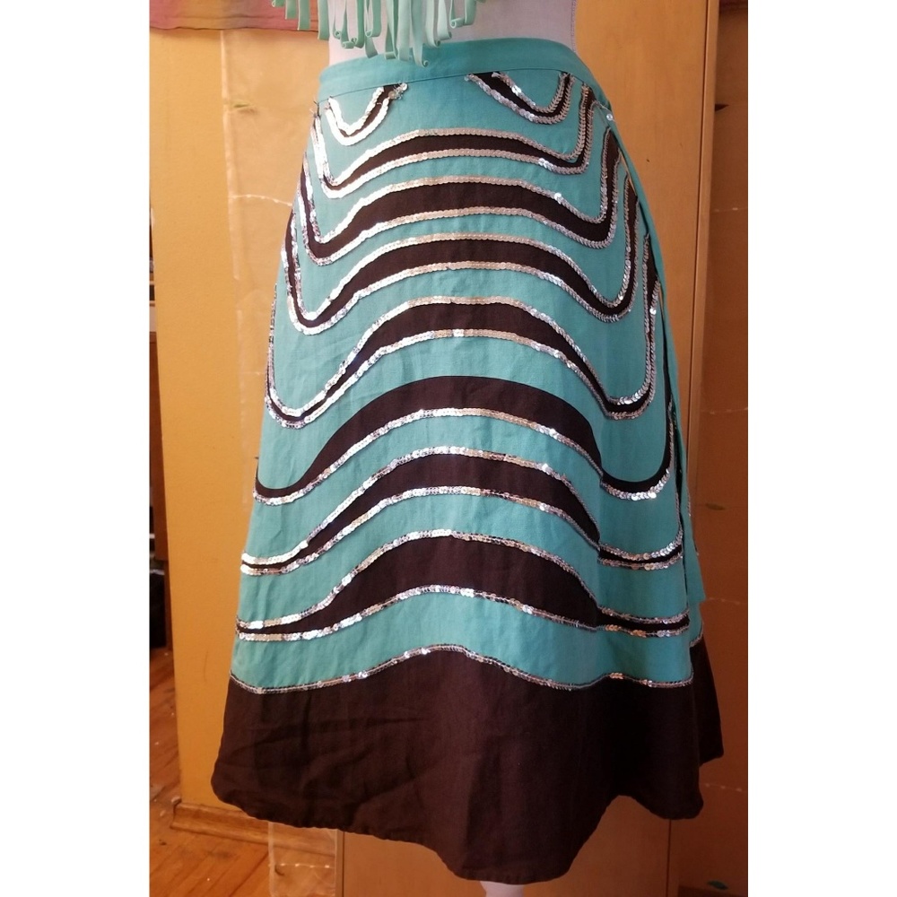 Vintage Bohemian Gypsy Silver Sequins Waves Stripe